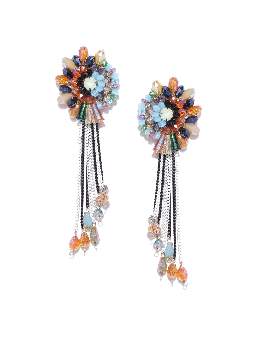 YouBella Multicoloured Gold-Plated Beaded Tasseled Drop Earrings